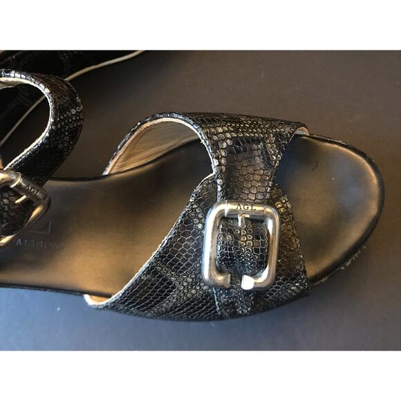 Attilio Giusti Leombruni Black Snake Skin Leather Platform Sandals Size 38.5 - Picture 3 of 12